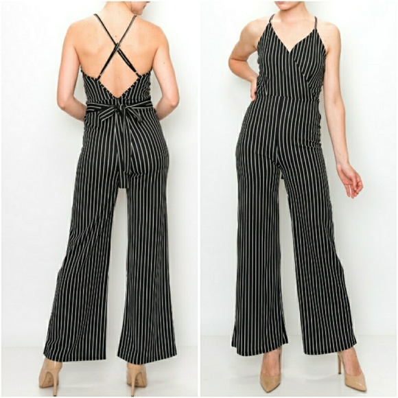 NWT - B&W STRIPE SPAGHETTI CRSS STRAP BACK JMPSUIT - Picture 6 of 6